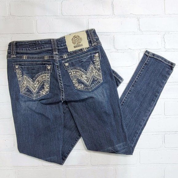 LA Idol Rhinestone Skinny Medium Wash Jeans - Picture 3 of 5